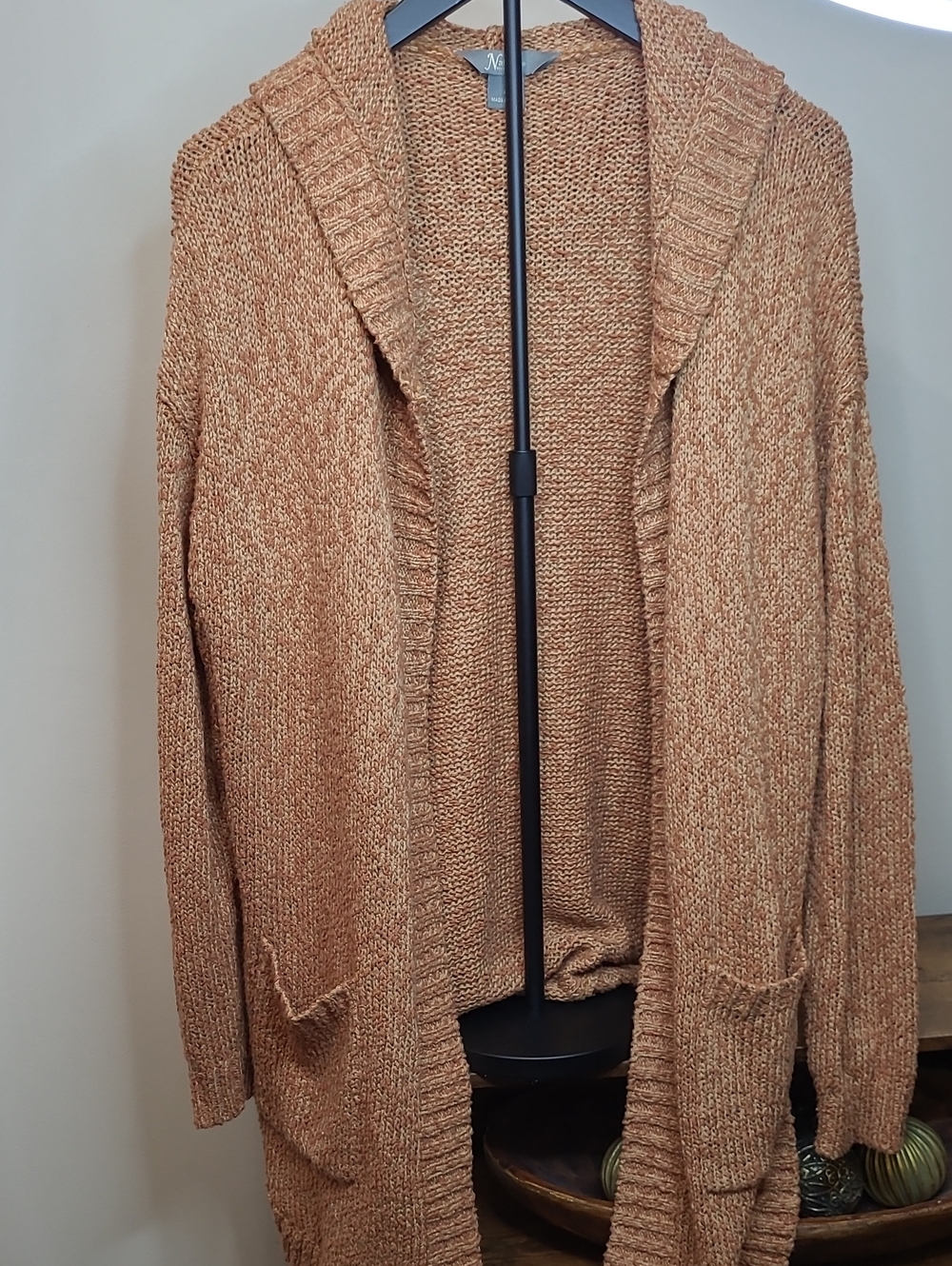 Natural Reflections Honey Caramel Open-Front Hooded Cardigan Sweater size XL